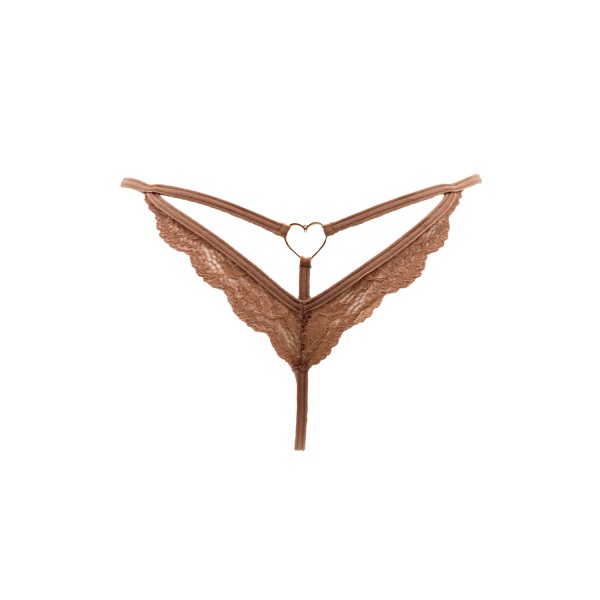 String taupe en dentelle avec bijou cœur doré - PA02MBRW