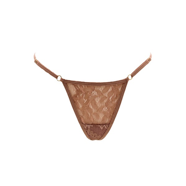 String taupe en dentelle avec bijou cœur doré - PA02MBRW
