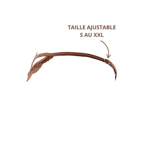 String taupe en dentelle avec bijou cœur doré - PA02MBRW