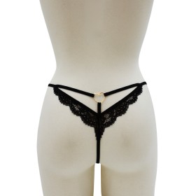 String noir en dentelle avec bijou cœur doré - PA02MBLK