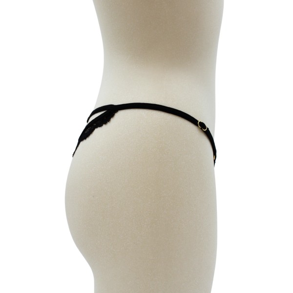 String noir en dentelle avec bijou cœur doré - PA02MBLK