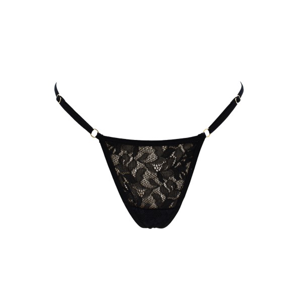 String noir en dentelle avec bijou cœur doré - PA02MBLK