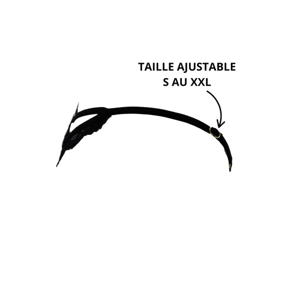 String noir en dentelle avec bijou cœur doré - PA02MBLK