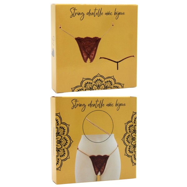 String en dentelle taupe ouvert avec chaînes dorées - PA01MTAUPE