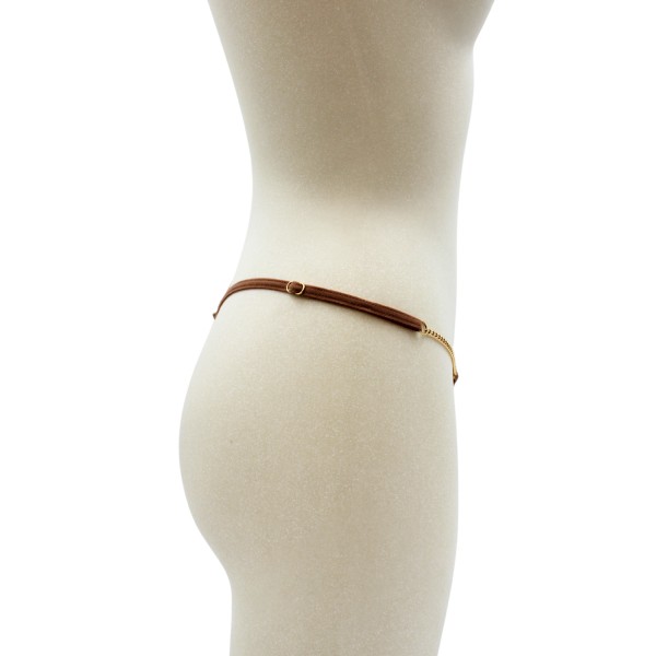 String en dentelle taupe ouvert avec chaînes dorées - PA01MTAUPE