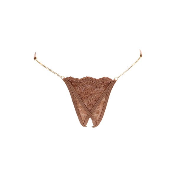 String en dentelle taupe ouvert avec chaînes dorées - PA01MTAUPE