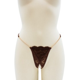 String en dentelle marron ouvert avec chaînes dorées - PA01MBRW