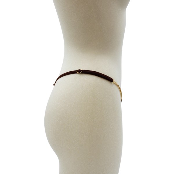 String en dentelle marron ouvert avec chaînes dorées - PA01MBRW