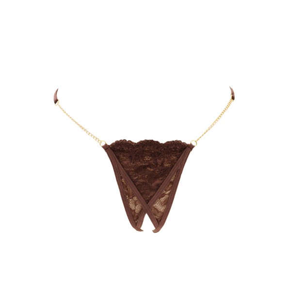 String en dentelle marron ouvert avec chaînes dorées - PA01MBRW