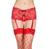 Panty porte jarretelles en dentelle rouge ouvert à l'entrejambe avec jarretelles amovibles - MH7742RED