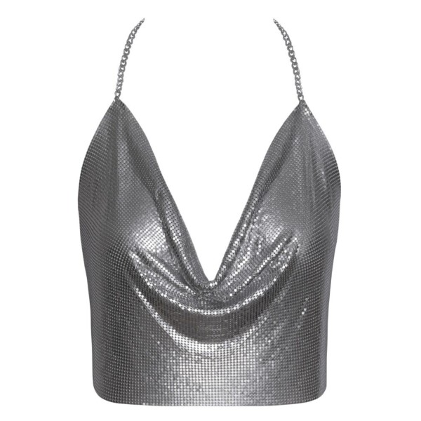 Top métallisé argenté à chaînes - R24504966001