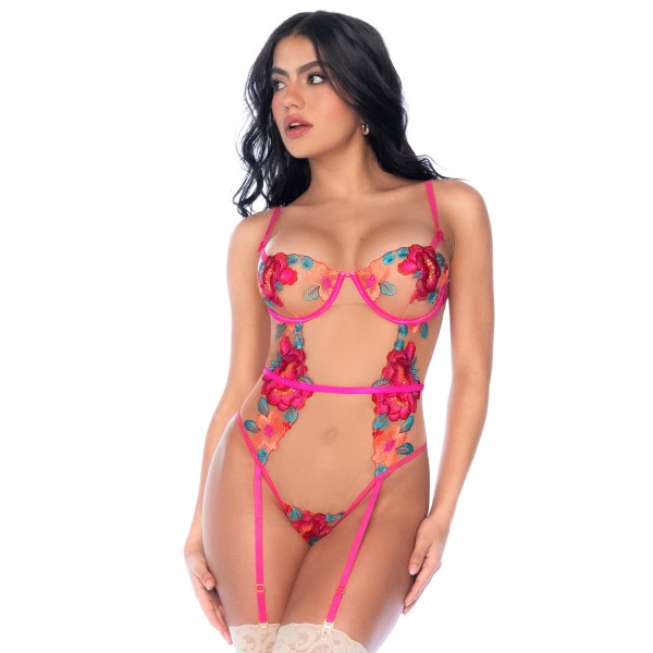 Body en Tulle Brodé Fleuri - MAL8928GAR