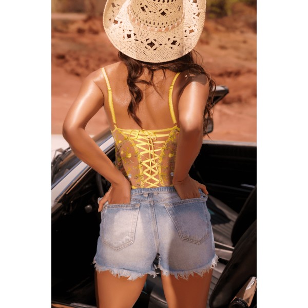 Body string jaune brodé - MAL8925SUN