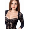 Body sexy manches longues en dentelle gothique et détails effet cuir - MAL8957BLK