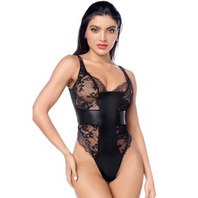 Body sexy noir dentelle  similicuir - MAL2805BLK