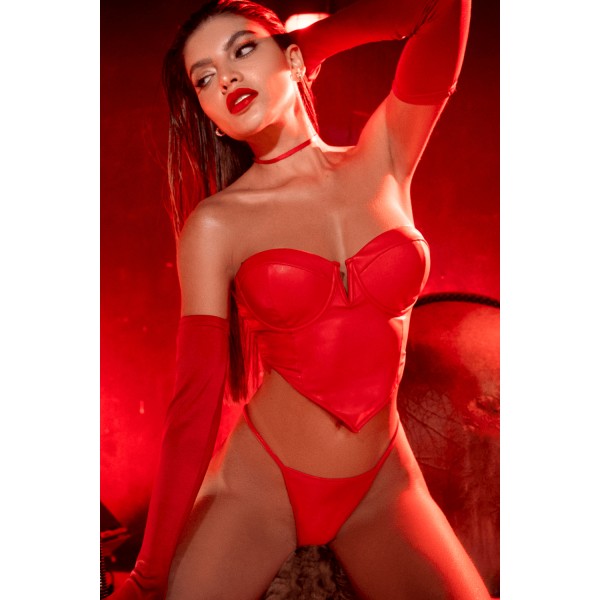 Ensemble 2 pièces en similicuir rouge lisse - MAL2809RED