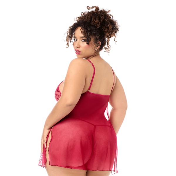 Babydoll grande taille Mapalé brodée avec string - MAL7620XRED