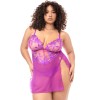 Babydoll grande taille en résille brodée florale et string - MAL7614XAZAL