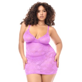 Babydoll grande taille dentelle violette et string - MAL7613XWORC