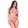 Ensemble sexy 4 pièces avec soutien-gorge ouvert, string, bandeau et menottes en dentelle - MAL8974PINK