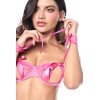 Ensemble sexy 4 pièces avec soutien-gorge ouvert, string, bandeau et menottes en dentelle - MAL8974PINK