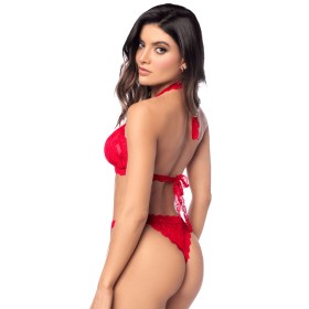 Ensemble sexy 2 pièces en dentelle romantique avec haut et string assorti - MAL8971RED