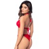 Ensemble sexy 2 pièces en dentelle romantique avec haut et string assorti - MAL8971RED