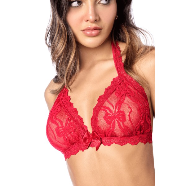 Ensemble sexy 2 pièces en dentelle romantique avec haut et string assorti - MAL8971RED