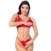 Ensemble sexy 3 pièces peek-a-boo en dentelle avec string et porte-jarretelles - MAL8970RED