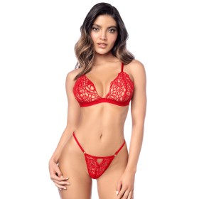 Ensemble sexy 2 pièces en crochet tricoté avec haut ajustable et string - MAL8966RED