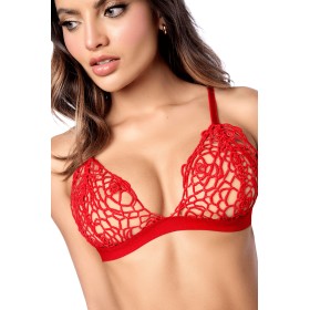 Ensemble sexy 2 pièces en crochet tricoté avec haut ajustable et string - MAL8966RED