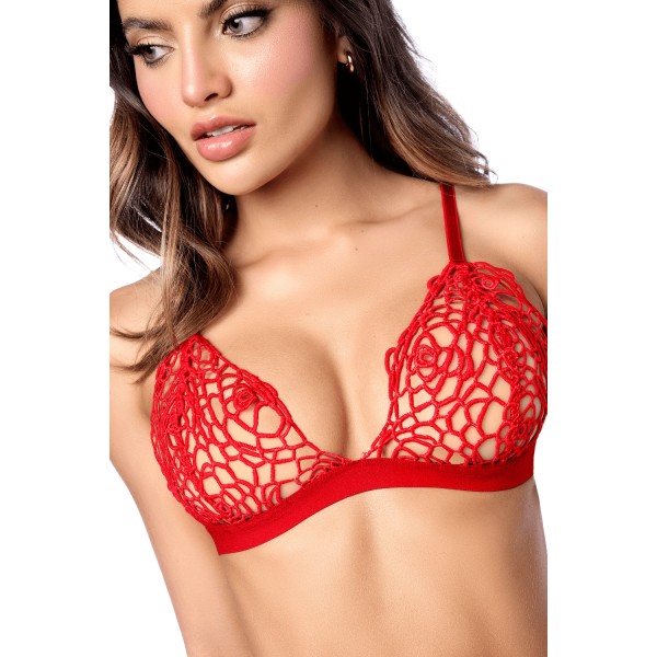 Ensemble sexy 2 pièces en crochet tricoté avec haut ajustable et string - MAL8966RED