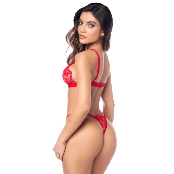 Ensemble sexy 2 pièces en crochet tricoté avec haut ajustable et string - MAL8966RED