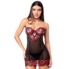 Babydoll sexy à armatures Mapalé broderie roses et string - MAL7619BKRD