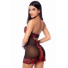 Babydoll sexy à armatures Mapalé broderie roses et string - MAL7619BKRD