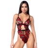 Teddy taille haute en résille noire brodée de roses avec ceinture - MAL8961BKRD