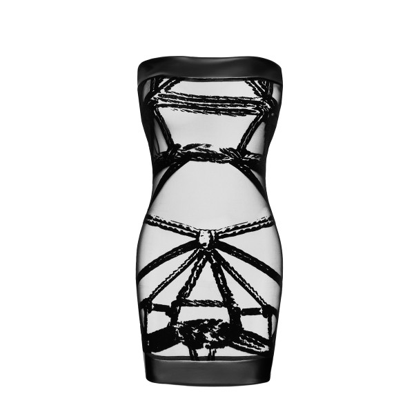 Mini robe floquée à épaules nues Bondesque F359 - Noir Handmade
