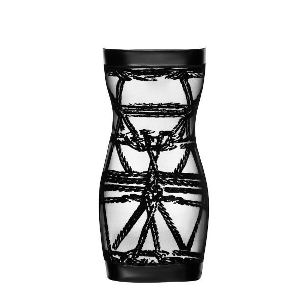 Mini robe floquée à épaules nues Bondesque F359 - Noir Handmade