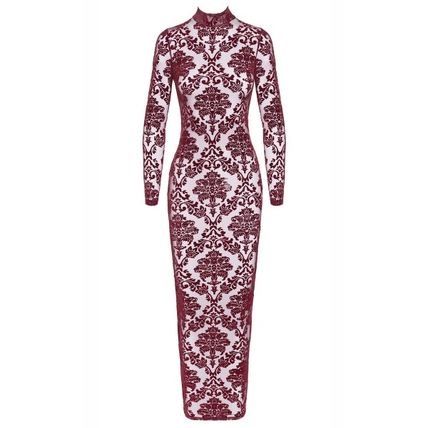 Robe fendue en tulle floqué Kink Royal F383 - Noir Handmade