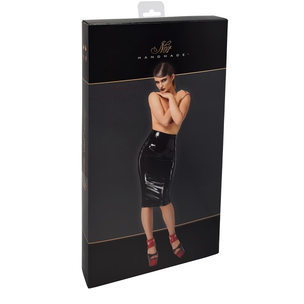 Jupe fendue en vinyle Dominae F378 - Noir Handmade