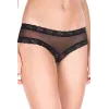 Tanga string ouvert noir maille transparente et dentelle - ML10007BLK