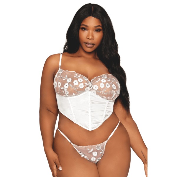 Bustier blanc avec armatures grande taille, en satin et dentelle florale 