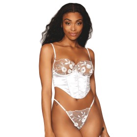 Bustier blanc avec armatures, en satin et dentelle florale 