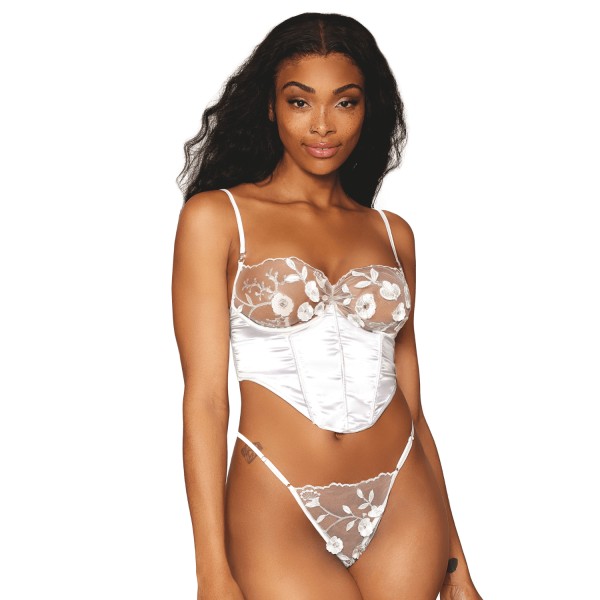 Bustier blanc avec armatures, en satin et dentelle florale 
