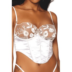 Bustier blanc avec armatures, en satin et dentelle florale 