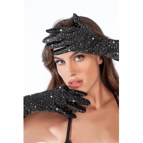 Une paire de gants satinés noirs avec strass - Mapalé