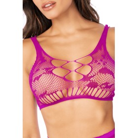 Ensemble deux pièces en résille à motif floral, couleur orchidée - Mapalé