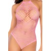 Body rose en résille à motif cœur - Mapalé