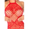 Bodystocking en résille rouge à motif cœur, orné de strass, ouvert à l’entrejambe - Mapalé