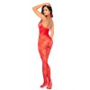 Bodystocking en résille rouge à motif cœur, orné de strass, ouvert à l’entrejambe - Mapalé